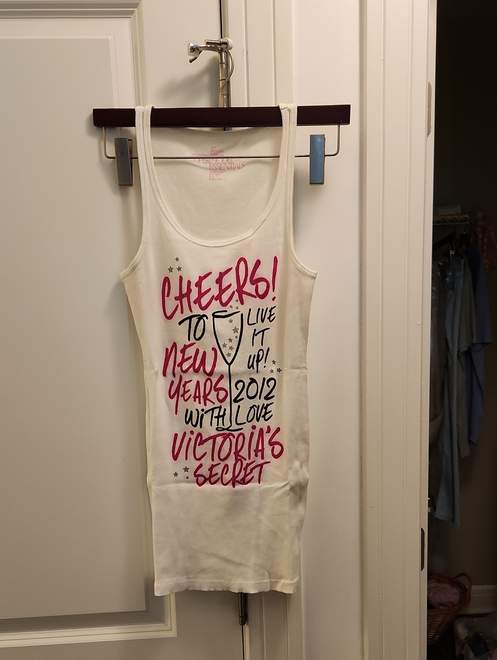 NWOT PINK Victoria's Secret White Tank Top with Pink & Black Graphic